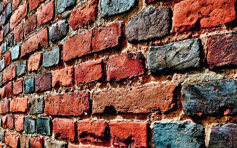 brick wall, grunge, red brick, close-up, bricks textures, bricks, wall, HD wallpaper