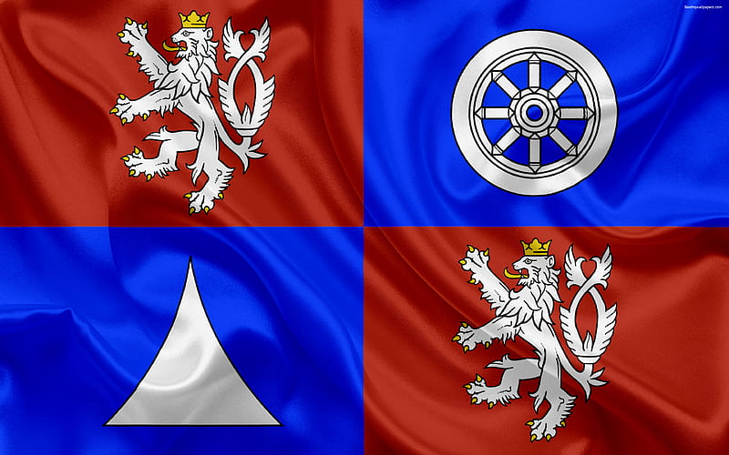 Flag of the Liberec Region, silk flag official symbols, flags of administrative units, Czech Republic, Liberec Region, HD wallpaper