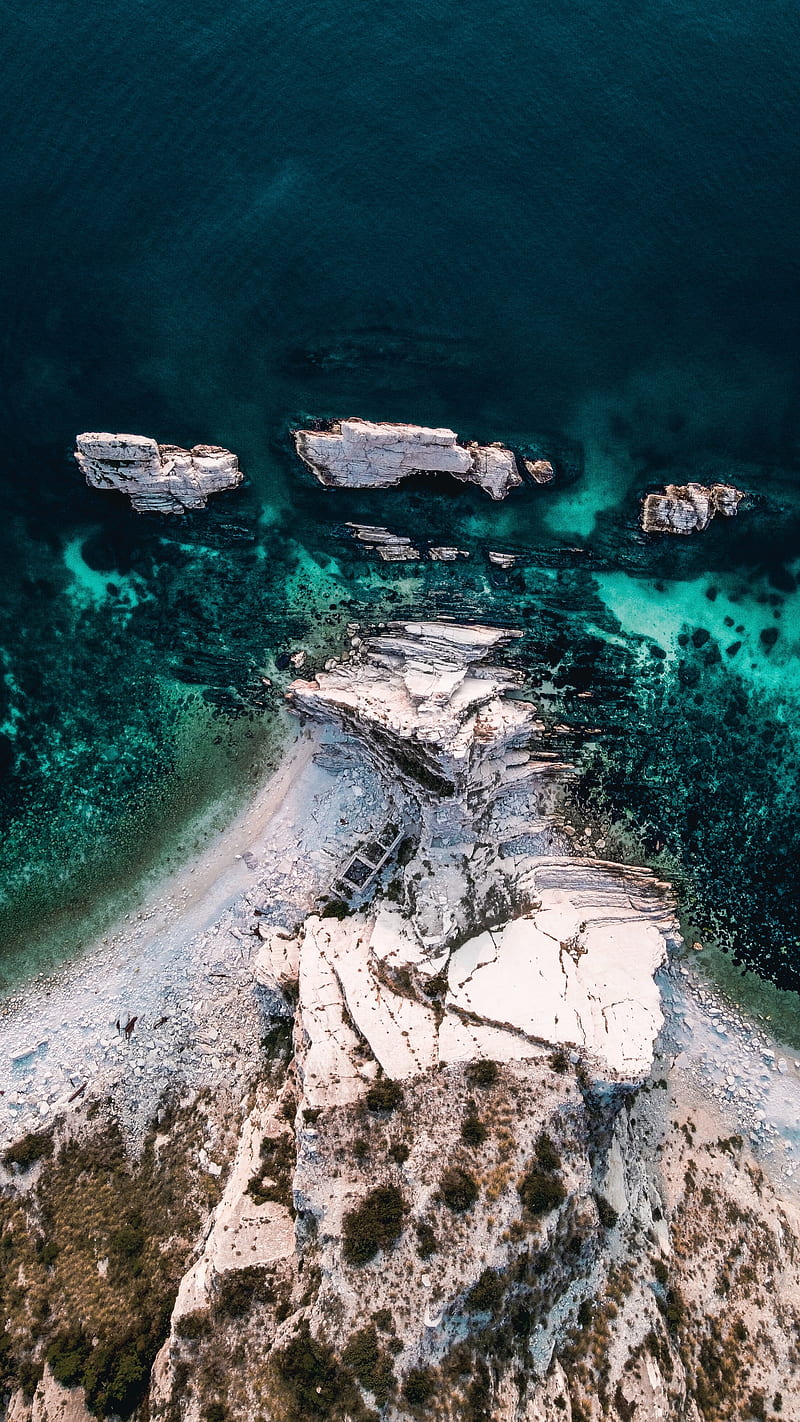 rocks, island, aerial view, sea, stones, HD phone wallpaper