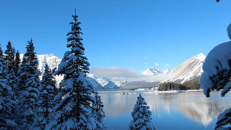 Winter Snow Lake Mountain, winter, snow, lake, mountain, nature, HD wallpaper