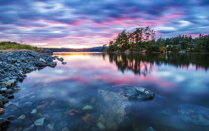 Sunset Reflection over Lake, lakes, purple, sunsets, nature ...