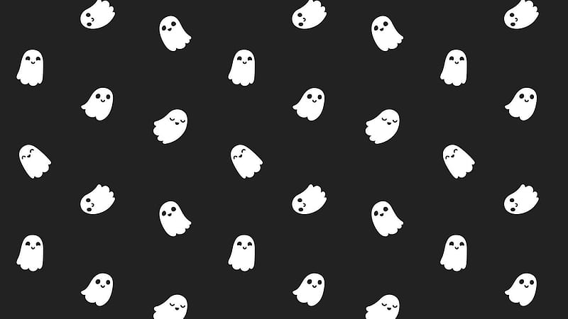 Little Ghosts Black Background Cute Halloween, HD wallpaper