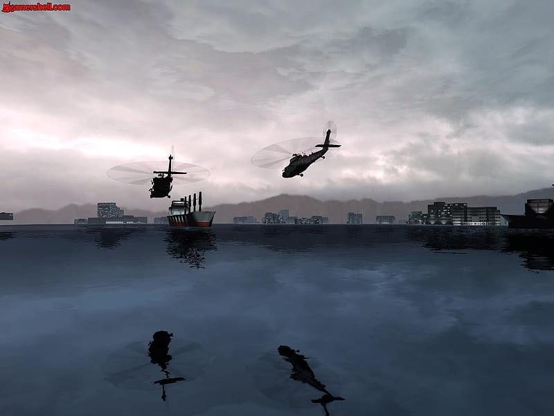 Water, Sky, Game, Ship, Cloud, Helicopter, Town, Video Game, F E A R, HD wallpaper