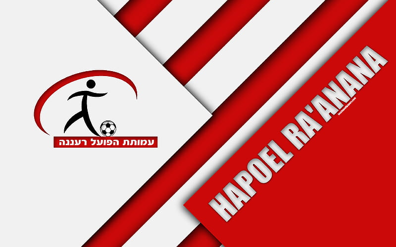 Hapoel Raanana FC material design, Israeli football club, emblem, logo, red white abstraction, Ligat HaAl, Raanana, Israel, football, Israeli Premier League, HD wallpaper