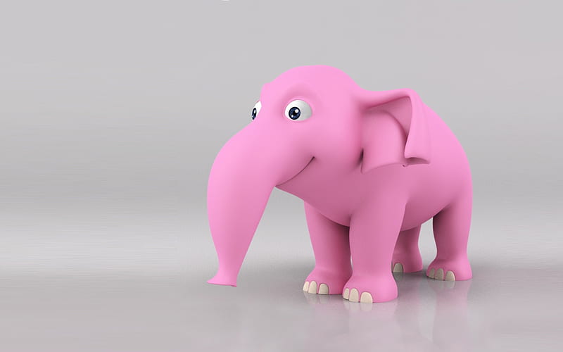 3d pink elephant, art, 3d animals, elephants, cute animals, HD wallpaper