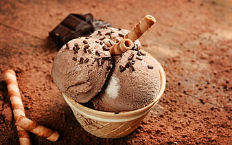chocolate ice cream, close-up, sweets, ice cream balls, ice cream, HD wallpaper