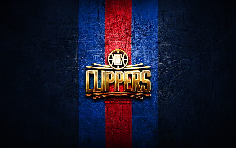 Los Angeles Clippers, golden logo, NBA, blue metal background, american basketball club, Los Angeles Clippers logo, basketball, USA, LA Clippers, HD wallpaper