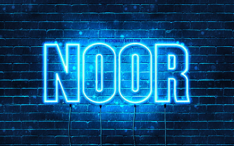 Noor, , with names, Noor name, blue neon lights, Happy Birtay Noor, popular arabic male names, with Noor name, HD wallpaper