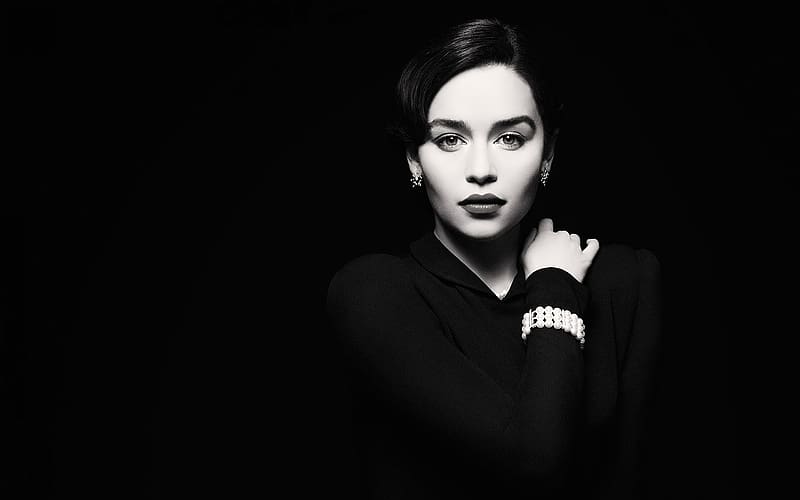 Face, Celebrity, Black & White, Actress, Emilia Clarke, HD wallpaper