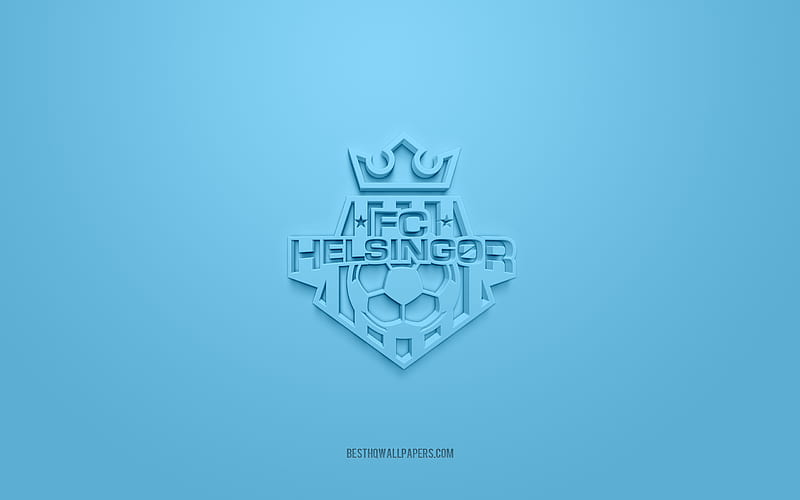 FC Helsingor, creative 3D logo, blue background, 3d emblem, Danish football club, Danish Superliga, Helsingor, Denmark, 3d art, football, stylish 3d logo, HD wallpaper