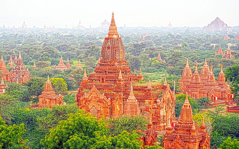 Bagan temples, ancient city, Burma, Myanmar, HD wallpaper