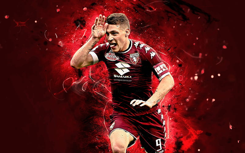 Andrea Belotti, italian footballers, Torino FC, soccer, Serie A, Belotti, football, neon lights, Italy, HD wallpaper