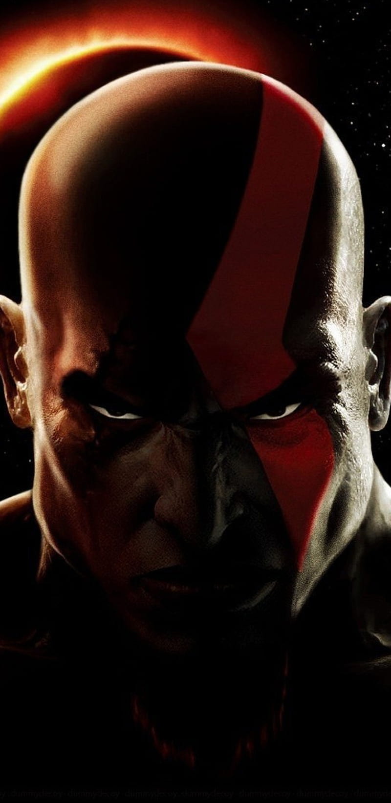 God of War, black, eyes, galaxy, game, kratos, playstation, red, HD phone wallpaper