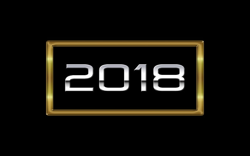 2018 Year, New Year, black background, 2018 concepts, golden symbols, HD wallpaper