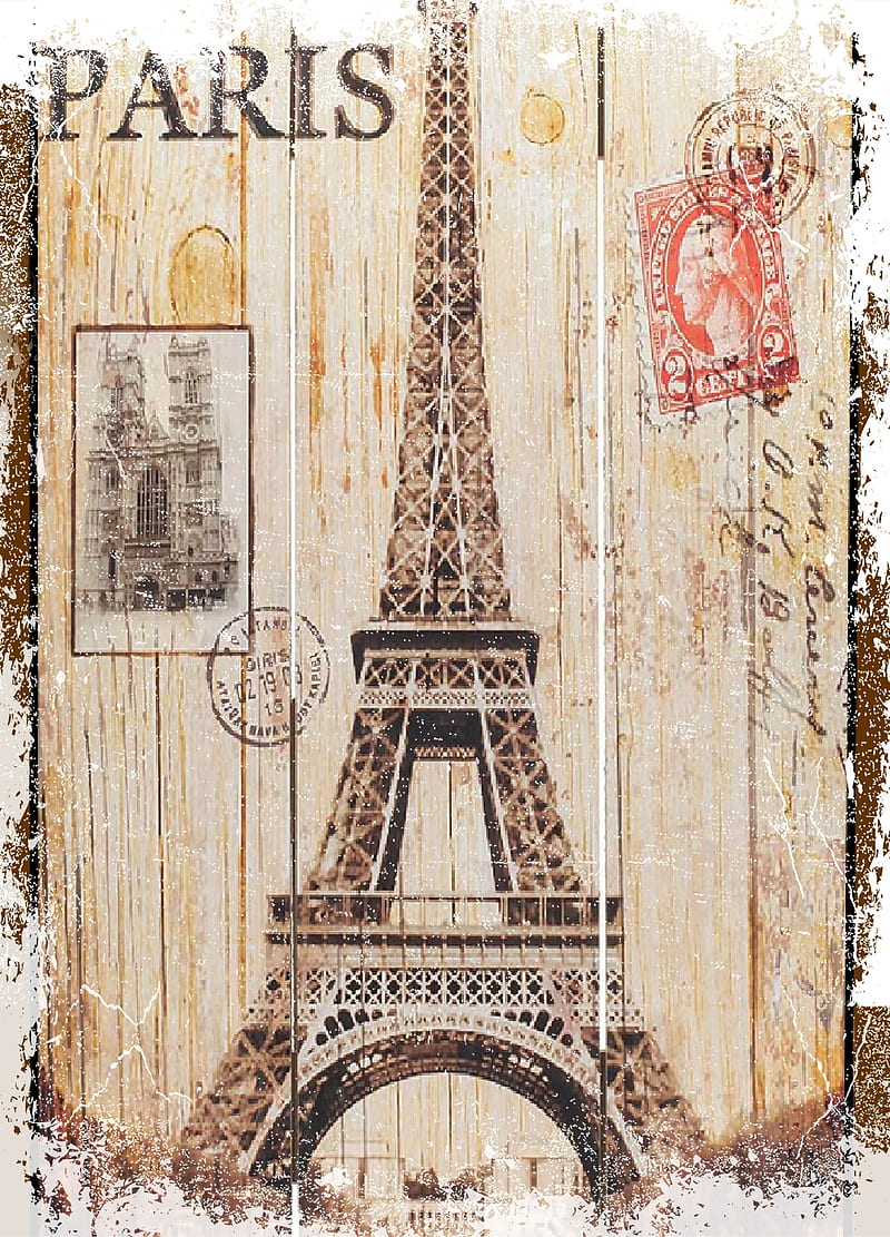 Postcard, background, eifel, stamp, stamps, tower, view, vintage, HD phone wallpaper