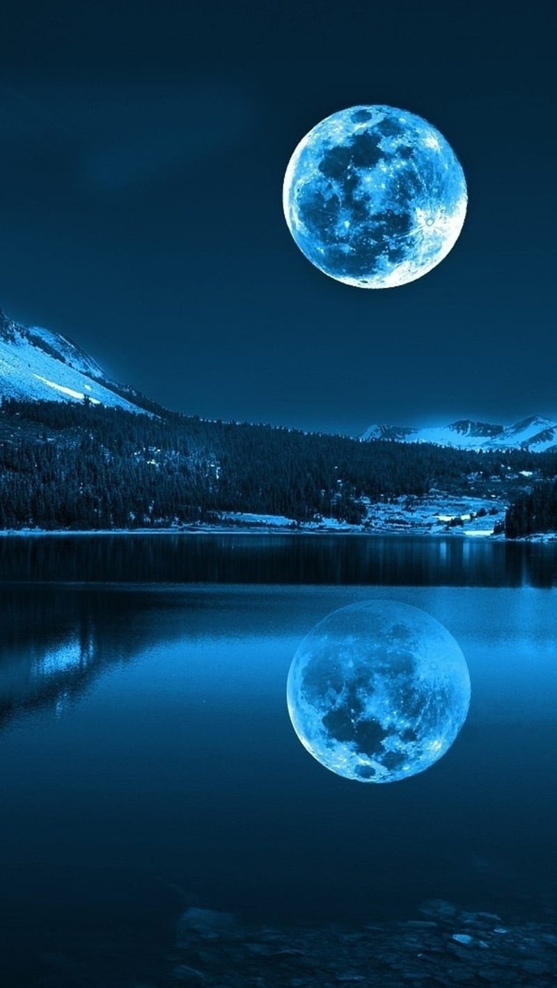 Blue Moon, full, moon, nature, sky, HD phone wallpaper