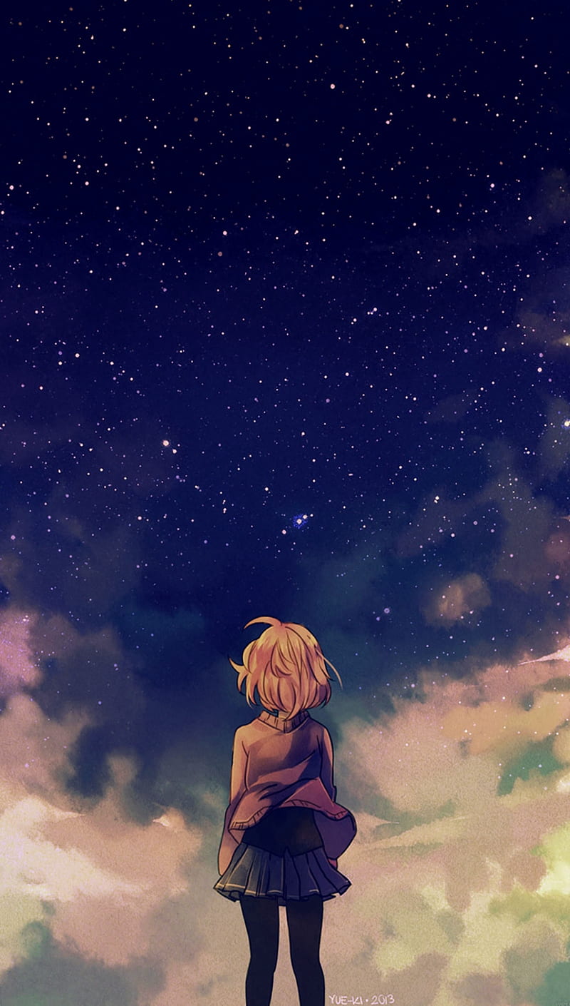 Anime Girl, night, stars, HD phone wallpaper