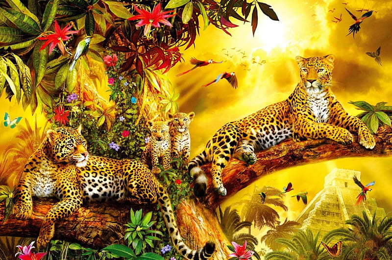 Wild family, family, cheetah, fiery, tigers, bonito, wild, painting,  jungle, HD wallpaper | Peakpx