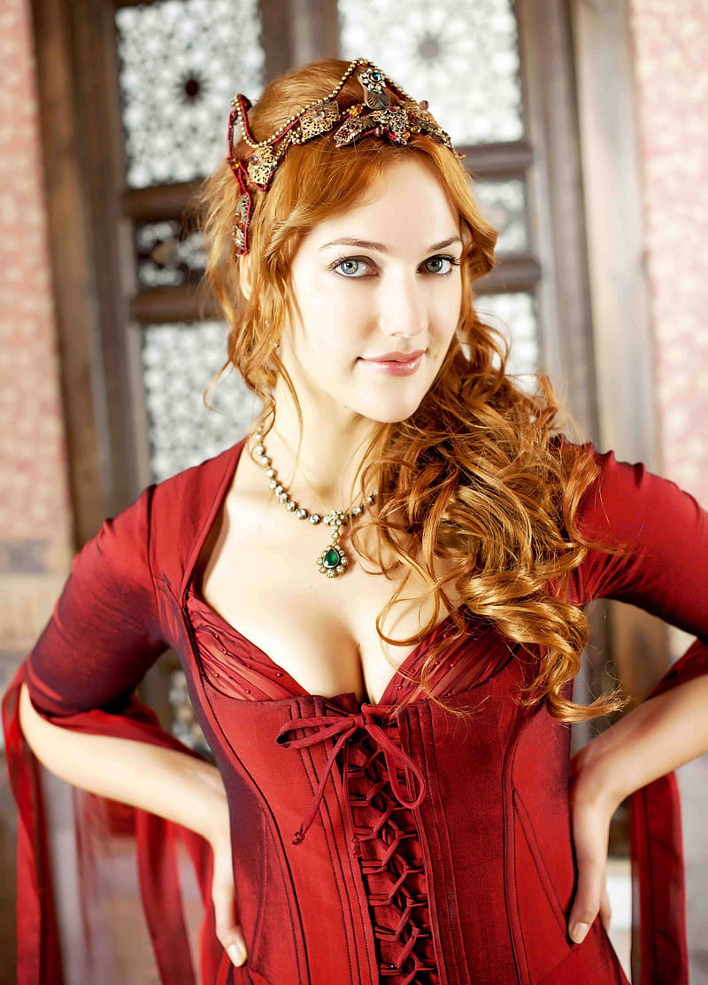 Turkish, redhead, red dress, HD phone wallpaper