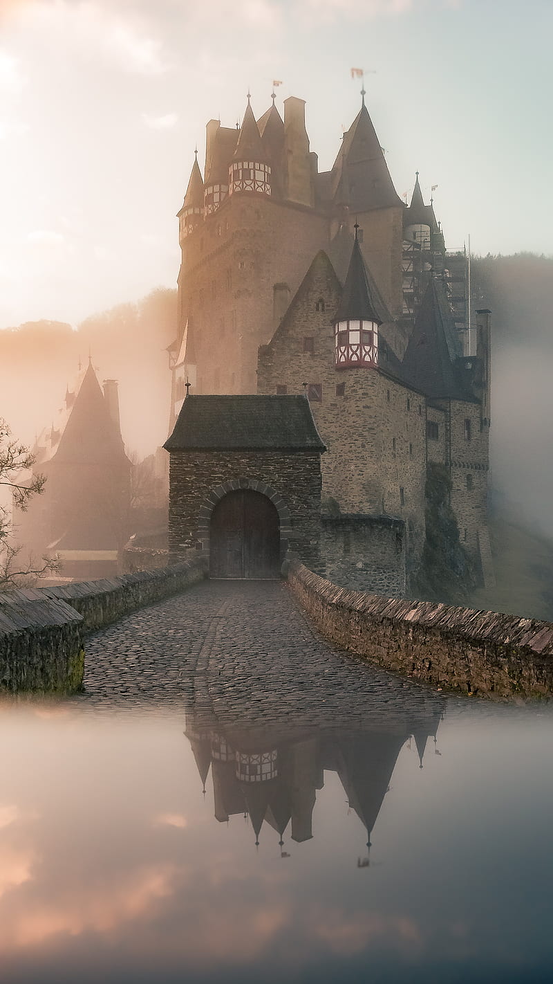 Castle in the clouds , water, old castle, HD phone wallpaper
