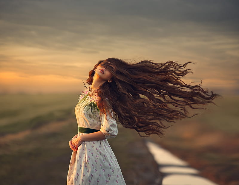 Windy day, hair, girl, model, monica lazar, wind, woman, HD wallpaper