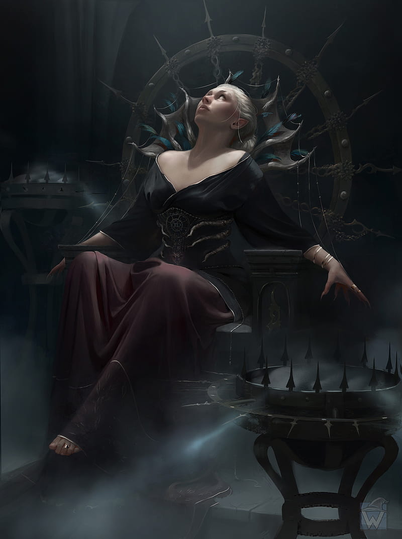 Dark fantasy, a pale Girl on a Dark Throne, ultra-detailed face :  r/leonardoai