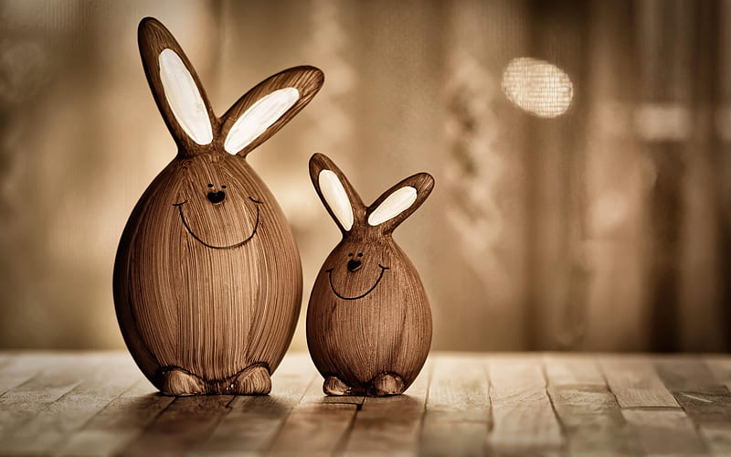 Happy Easter!, eggs, Easter, brown, bunnies, HD wallpaper
