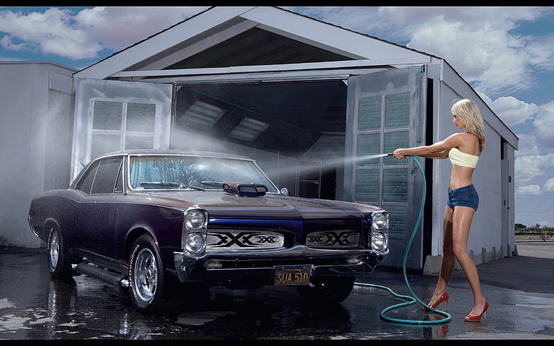 CAR WASH BABE, model, car, pontiac gto, gto, pontiac, HD wallpaper