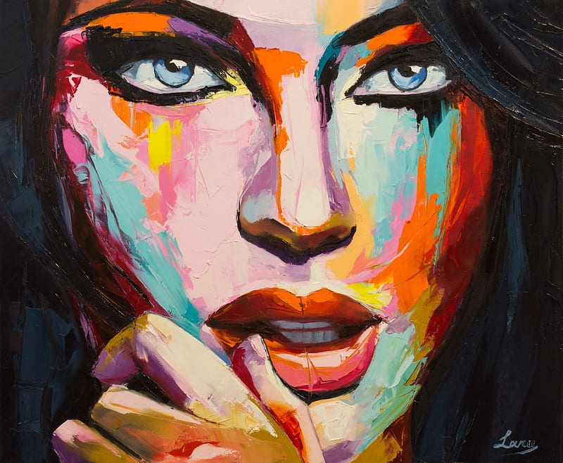 Beauty, colorful, art, orange, girl, svetlana tikhonova, painting, face ...