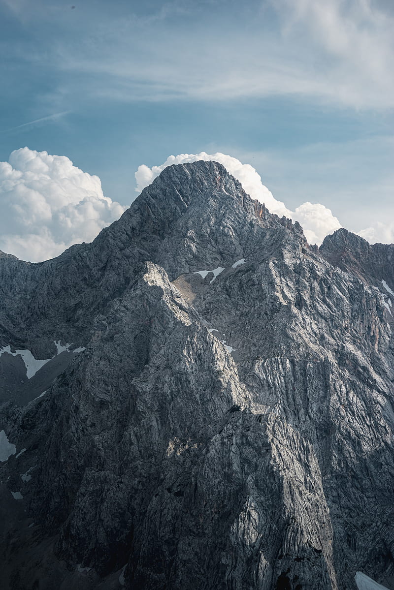 mountain, peak, clouds, gray, HD phone wallpaper