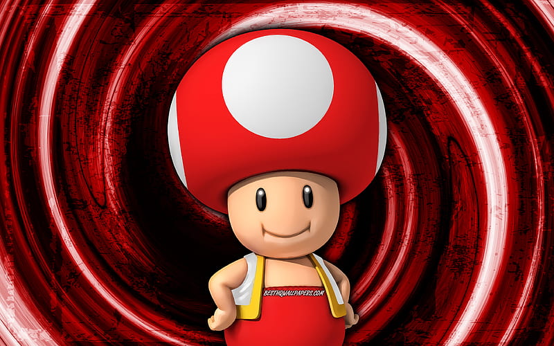 Toad, red grunge background, Super Mario, mushroom, vortex, Super Mario  characters, HD wallpaper | Peakpx