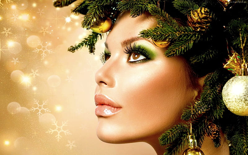 CHRISTMAS BEAUTY, Christmas, face, Woman, Makeup, Reed, HD wallpaper