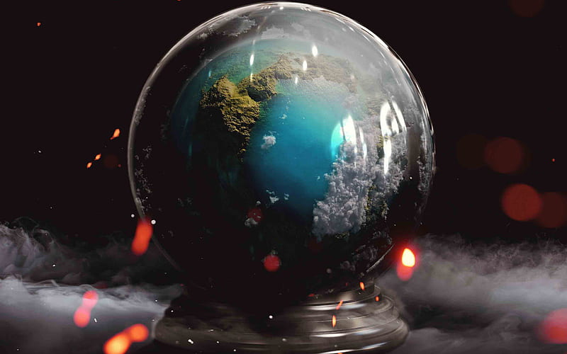 globe, smoke, glass ball, creative, 3D art, sphere, HD wallpaper