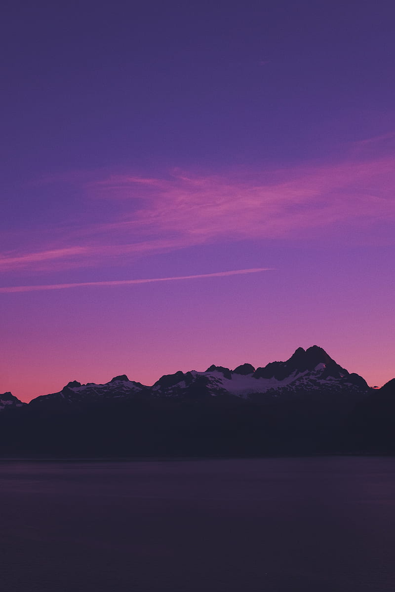 mountains, sky, evening, twilight, purple, alaska, HD phone wallpaper