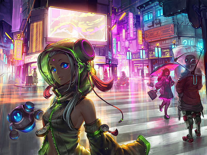 Anime Cyberpunk Scifi City, anime-girl, cyberpunk, scifi, artist, artwork, digital-art, HD wallpaper