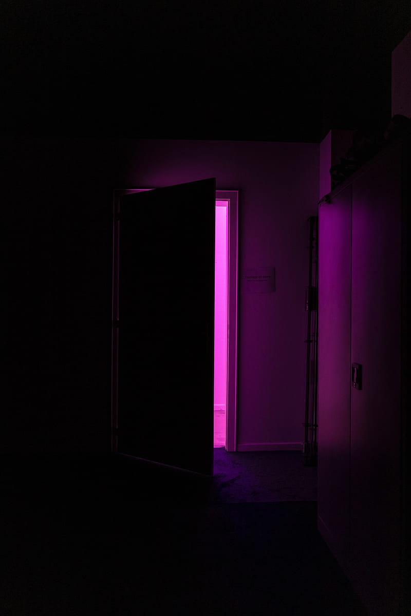 door, dark, room, purple, light, HD phone wallpaper