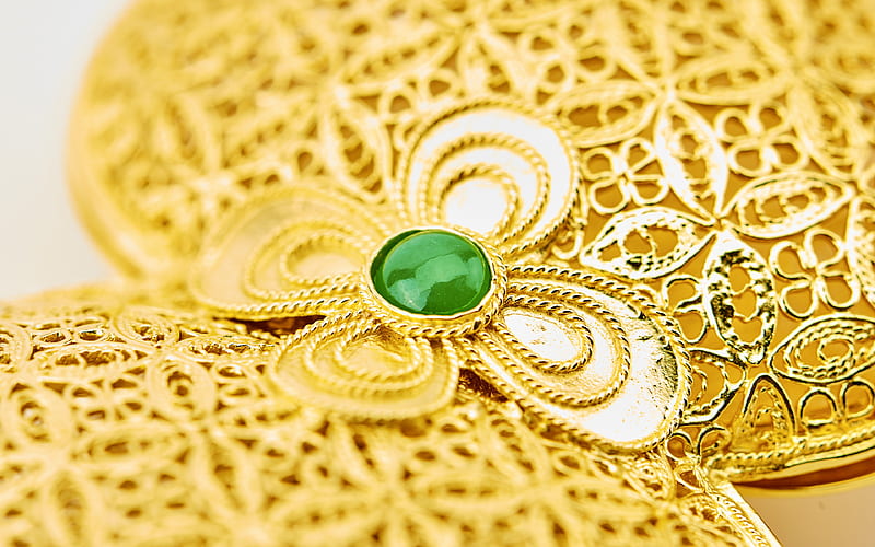 Gold jewelry green agate graphy closeup, HD wallpaper
