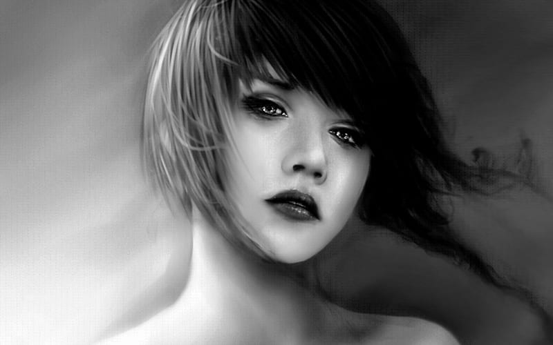 Slipping Away, black and white, portrait, pencil, women, HD wallpaper