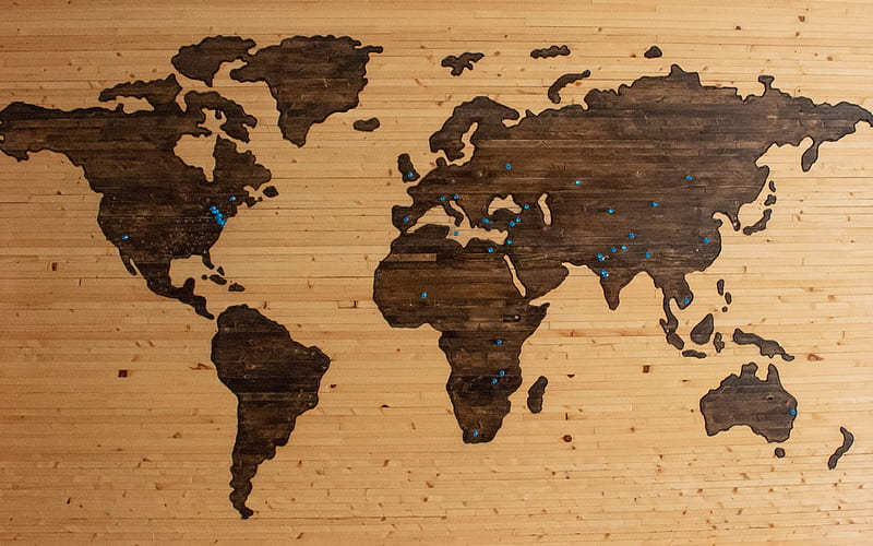Wooden world map, light wooden background, world map concepts, continents map, Earth, HD wallpaper
