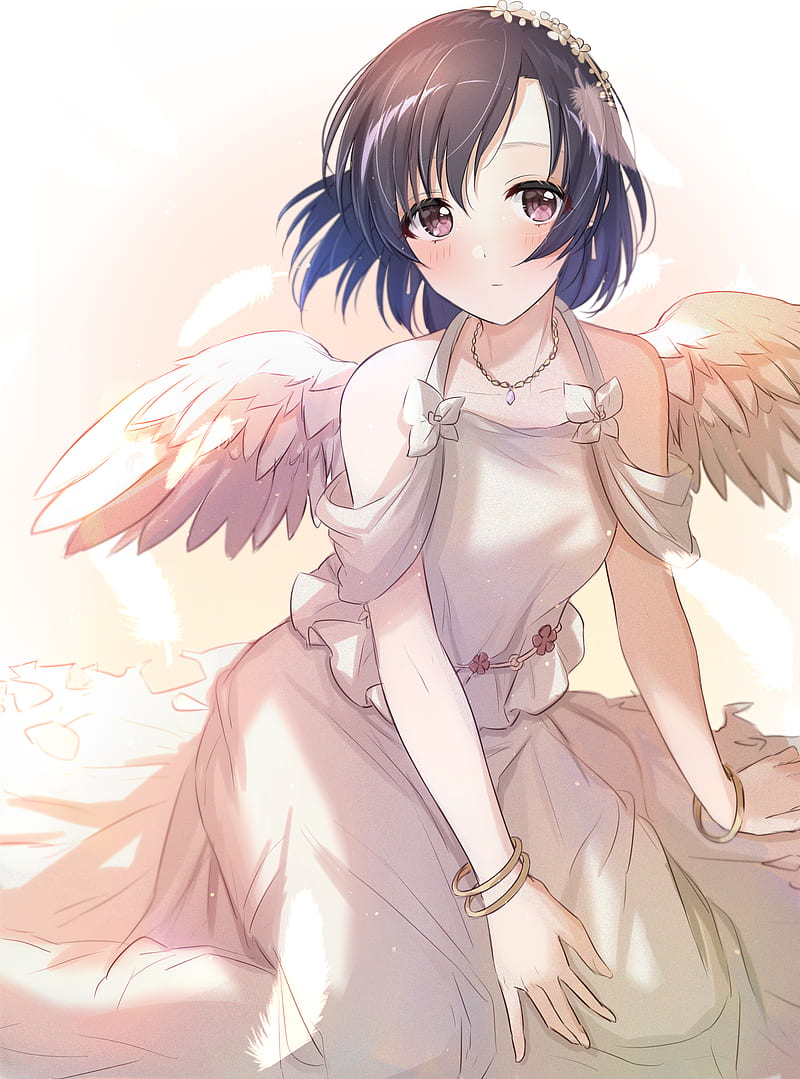 The idolmaster cinderella girls, shiragiku hotaru, angel, wings, white  dress, HD phone wallpaper | Peakpx