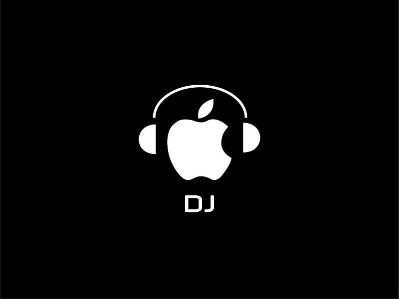 Apple DJ, apple, headset, dark, music, black, dj, HD wallpaper