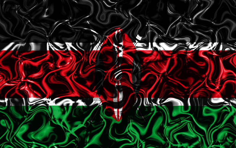 Flag of Kenya, abstract smoke, Africa, national symbols, Kenyan flag, 3D art, Kenya 3D flag, creative, African countries, Kenya, HD wallpaper