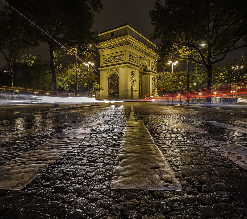 Arc de Triomphe, arc, europe, france, paris, road, HD wallpaper