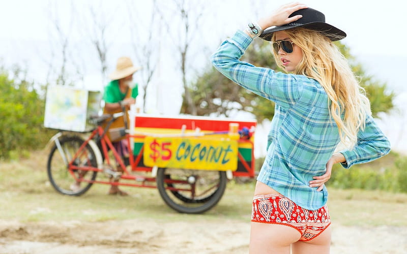 Cowgirl Emma Stern, blonde, model, cowgirl, bikini, HD wallpaper