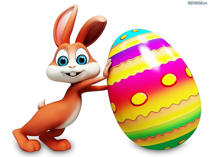 Bunny and Colored Egg, holy, brown, holiday, colored, easter, bunny, egg, cute, eyes, blue, HD wallpaper