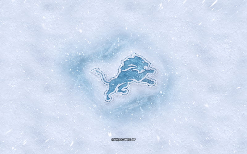 Detroit Lions logo, American football club, winter concepts, NFL, Detroit Lions ice logo, snow texture, Detroit, Michigan, USA, snow background, Detroit Lions, American football, HD wallpaper