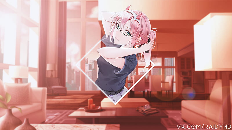 ponytail, pink hair, looking at viewer, Darling in the FranXX, Zero Two  (Darling in the FranXX), anime, anime girls, cyberpunk, portrait display,  katana