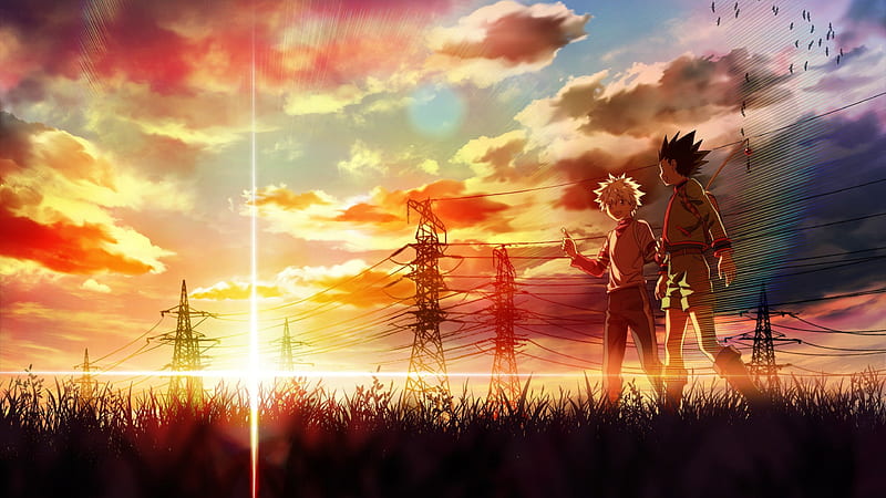 Gon and Killua walking at a beautiful sunset, HD wallpaper
