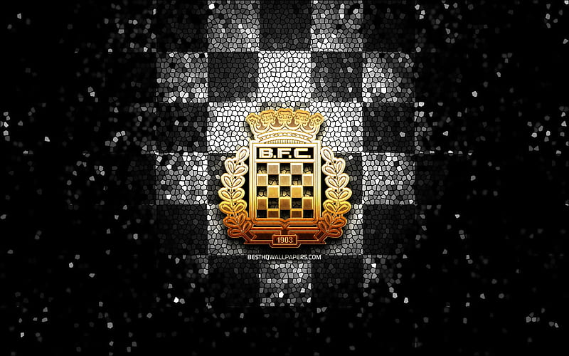 Boavista FC, glitter logo, Primeira Liga, black white checkered background, soccer, portuguese football club, Boavista logo, mosaic art, football, Boavista, HD wallpaper