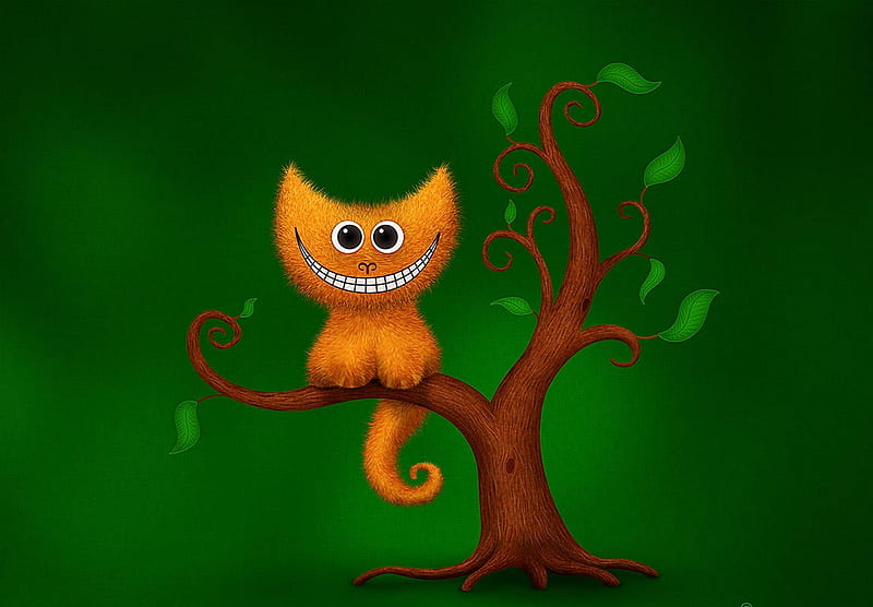 kitty, tree, leaves, lovely, green, seated, cat, HD wallpaper